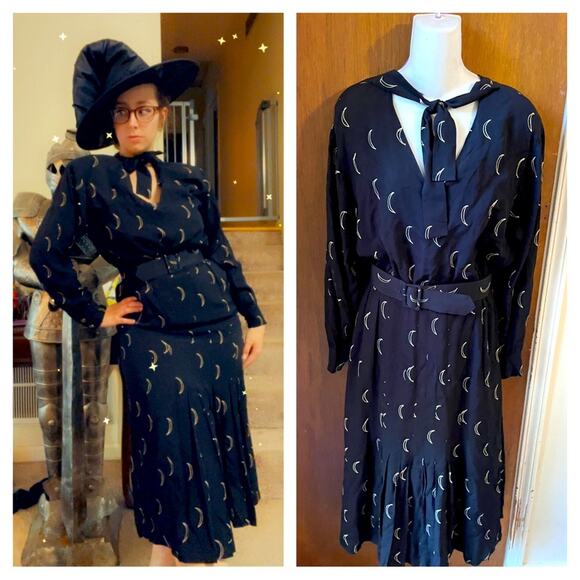 Vintage Dresses & Skirts - Vtg Witch moon midi dress black